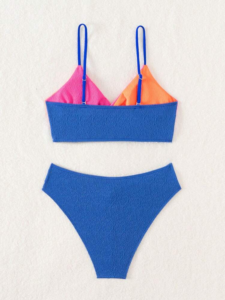 Color Block Ruched Bikini Set, Beach Outfit Bathing Suit Summer