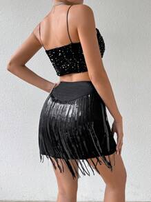 Allurite Falda decorada con lentejuelas y borlas para mujeres