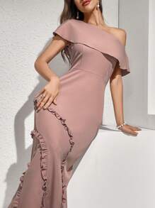 Modelyn Women's Solid Color Asymmetric Collar Dress Long Evening Dresses - Pink - View 1