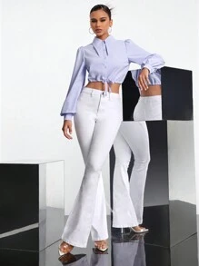 Brittney Do Blusa corta con cordón de color lavanda para mujer - Morado - Ver 6