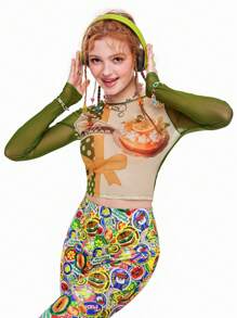 SHEINNeu Niềm vui Dopamine Nhìn Xuyên thấu In Bánh Áo - Nhiều màu - Xem 3