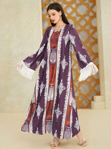 Al Najma Bohemian Print V-Neck Tassel-Trimmed Loose Dress