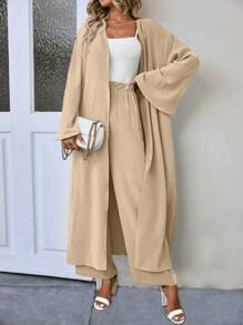 SHEIN LUNE Solid Color Loose Fit Casual Two Pieces Set - Apricot - View 1