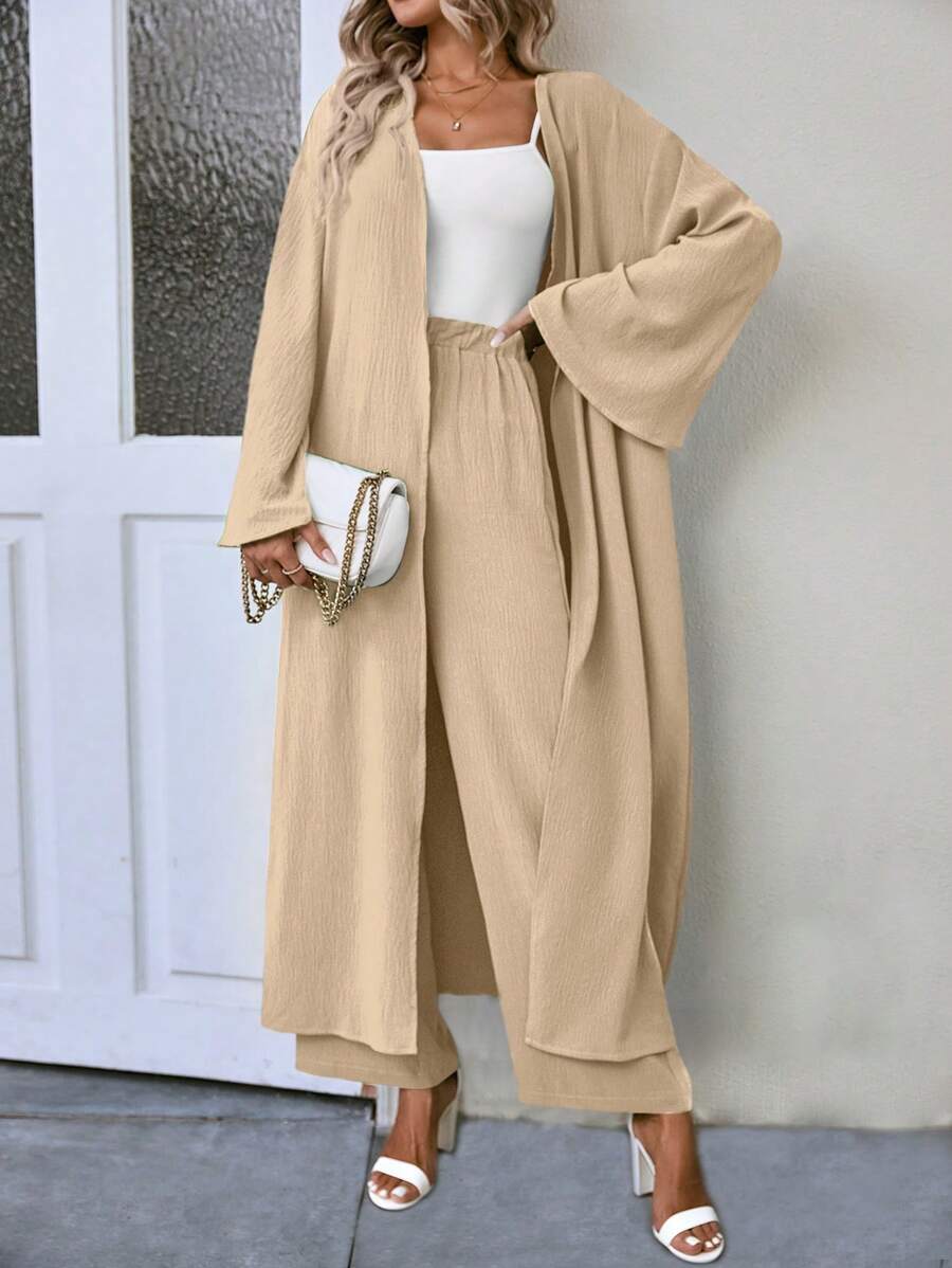 SHEIN LUNE Solid Color Loose Fit Casual Two Pieces Set - Apricot - View 1