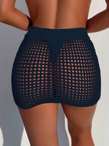 SHEIN Swim تنورة مضفرة أحادية اللون مفرغة تغطية صيفية