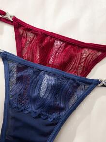 7pcs/Set Lace & Mesh Splice G-String Sexy Lingerie, Rave