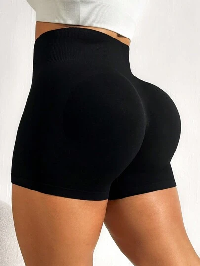 SHEIN Rhythm Era Plus Size High Waisted Plain Sports Shorts Legging Shorts
