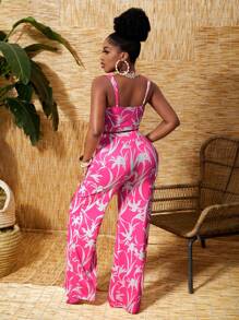 Slaydiva Two Piece Full Printed Cami Set For Women - Hot Pink - View 2