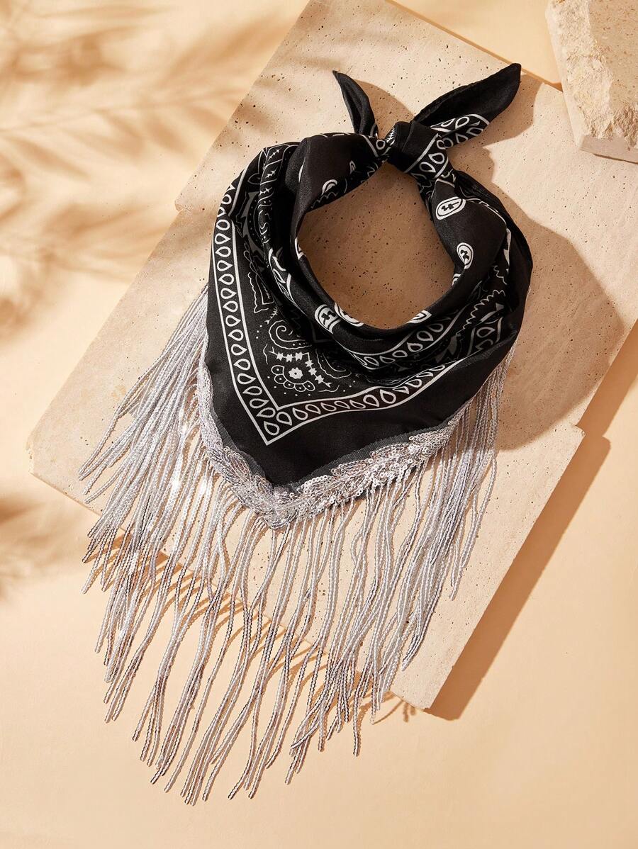 SHEIN VCAY 1pc Women's Cute Sparkly Fringed Western Cowboy Printed