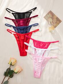 7pcs/Set Lace & Mesh Splice G-String Sexy Lingerie, Rave