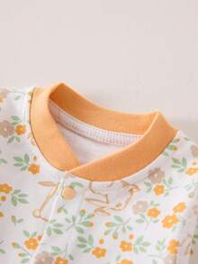 Baby Girl Cute Flower & Rabbit Printed Long Sleeve Jumpsuit Pajama - Multicolor - View 3