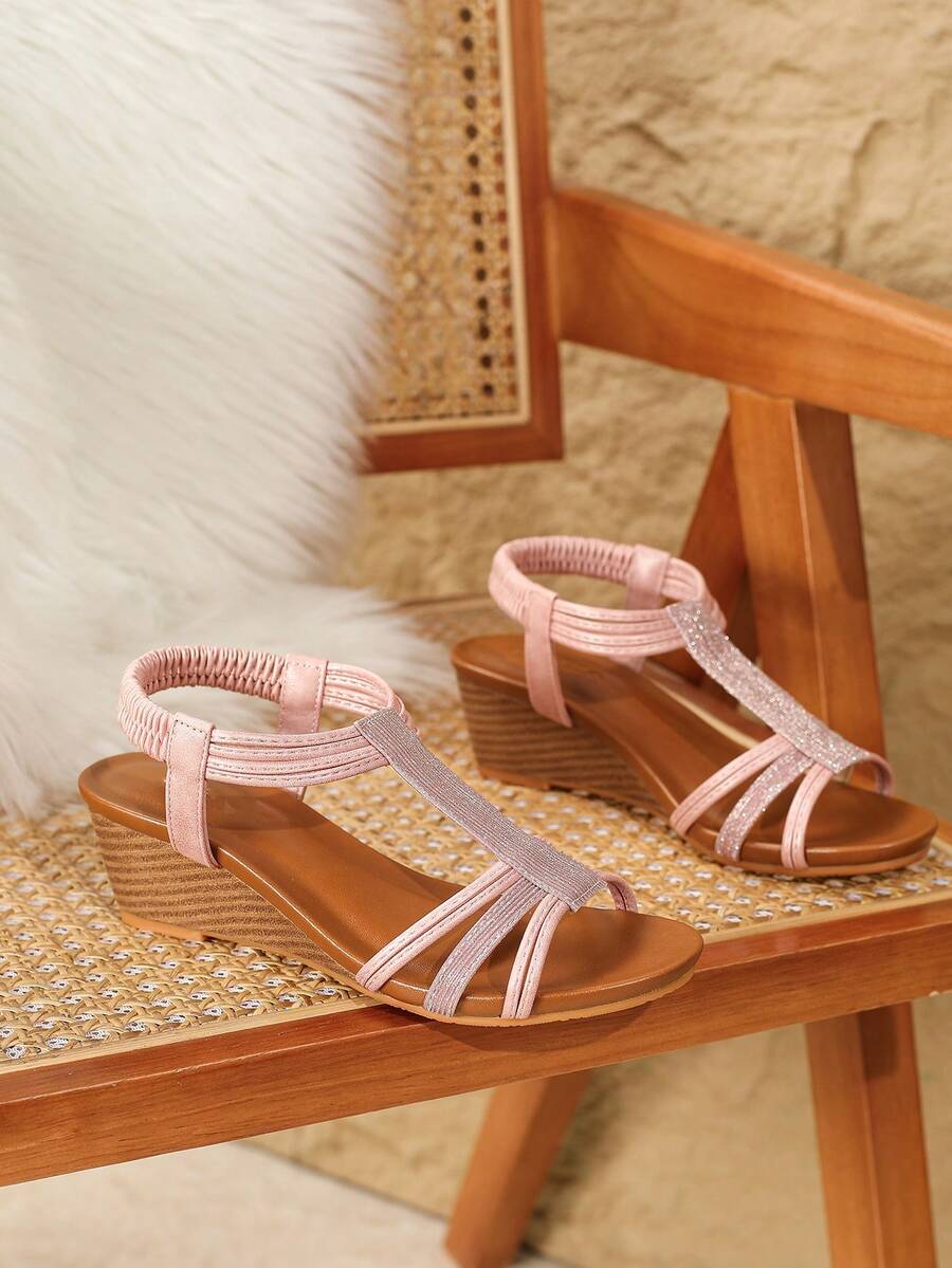 Women's Fashionable & Versatile Pink Wedge Sandals - Pink - View 1