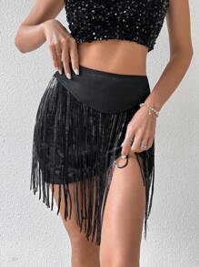 Allurite Falda decorada con lentejuelas y borlas para mujeres