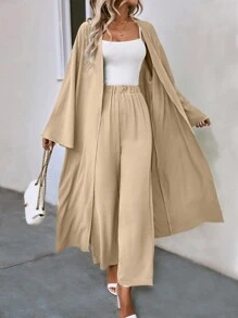 SHEIN LUNE Solid Color Loose Fit Casual Two Pieces Set - Apricot - View 5