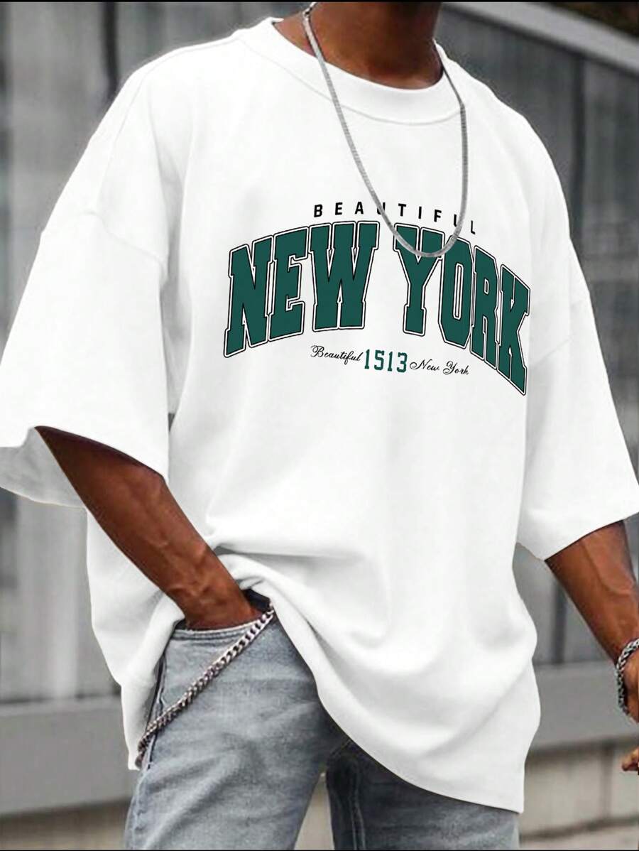 Manfinity Campus Court Nam Quá lớn Thả vai Áo thun Với In thư - trắng - Xem 1