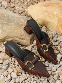 秋冬女士时尚粗跟包头穆勒鞋，休闲露跟凉拖，优雅