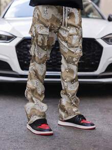 Manfinity Homme Loose Fit Men's Allover Printed Cargo Pants With Flap Pockets - Multicolor - View 1