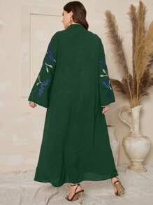 Al Najma Plus Size Embroidered Bell Sleeve Dress - Dark Green - View 2