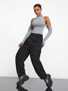 Brittney Do Designer Women Grey Turtleneck Cutout Bodysuit With Sleeves, For Holiday, Vacation, Spring & Summer, Beach, Festival, Ibiza Fits - Grey - View 7