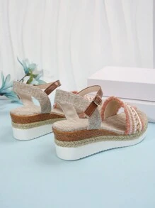 Sandali Multicolore Platform Con Tacco Zeppa Spessa Da Donna Con Suola In Corda Di Iuta, Estate