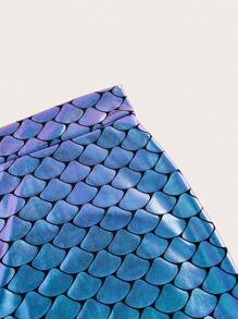Holographic Fish Scale Print Pearls Beaded Mermaid Costume Set - Multicolor - View 4