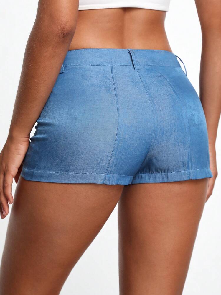 Designer Denim Effect Rhinestone Decor Cowgirl Skinny Shorts, For Summer, Holiday, Vacation, Beach, Festival, Ibiza Fits