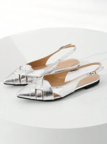 Màu bạc Giày phẳng Ba lê Với Pointed Toe Đối với Các bữa tiệc , Ngẫu nhiên Bề mặt Chất liệu - Bạc - Xem 2