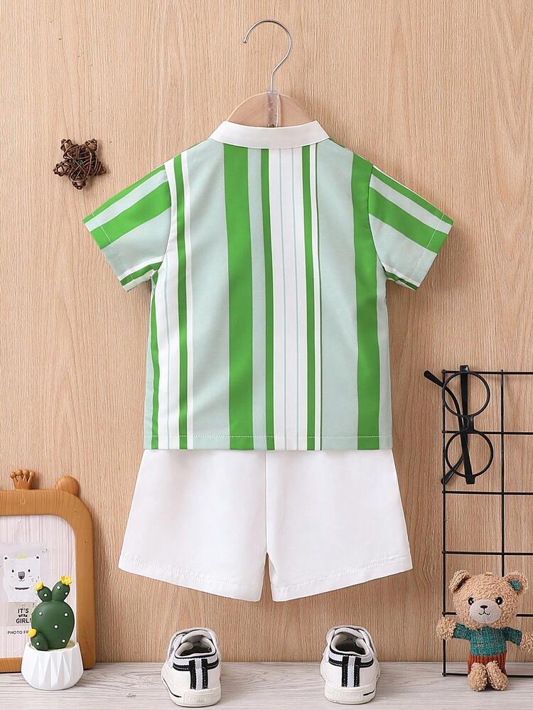Baby Boy Color Block Striped Short Sleeve Button-Front Shirt And Shorts