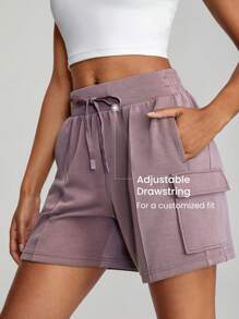GLOWMODE SoftCalm Modal Bermuda Cargo Pocket Drawstring Shorts Daily Casual Lounge - Elderberry - View 4