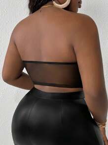 Slaydiva 性感網紗透視無肩帶加大尺碼女士上衣