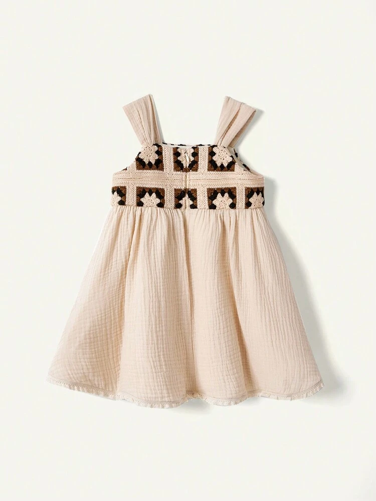 Baby Girl Floral Print Spaghetti Strap Waist Tie Dress