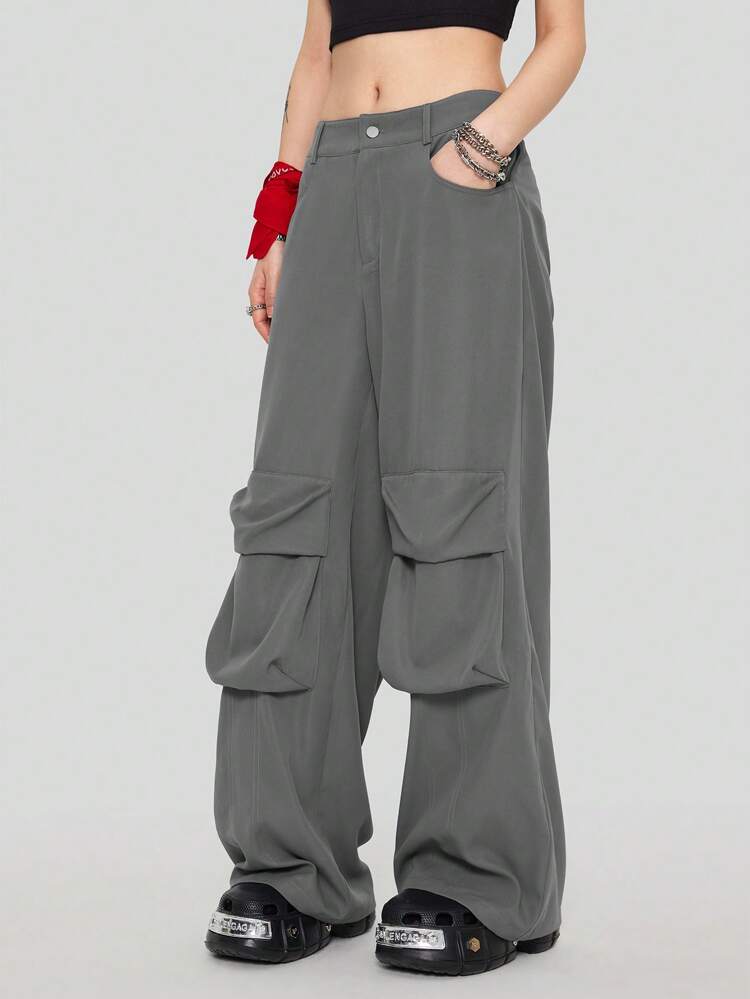 Women's Cargo Solid Color Loose Fit Wide Leg Pants