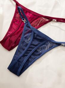 7pcs/Set Lace & Mesh Splice G-String Sexy Lingerie, Rave