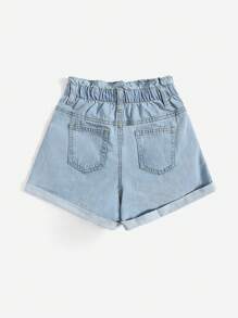 SHEIN Leap Crew Tween Girl Paperbag Waist Ripped Denim Shorts - Light Wash - View 2