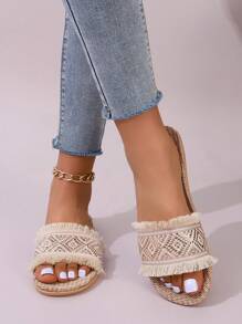 Fashionable Flowing Gold Strap Summer Sandals Open Linen Slippers