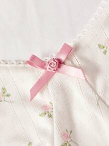 SHEINNeu 可爱甜美芭蕾粉色蝴蝶结小花朵夏季女式连衣裙