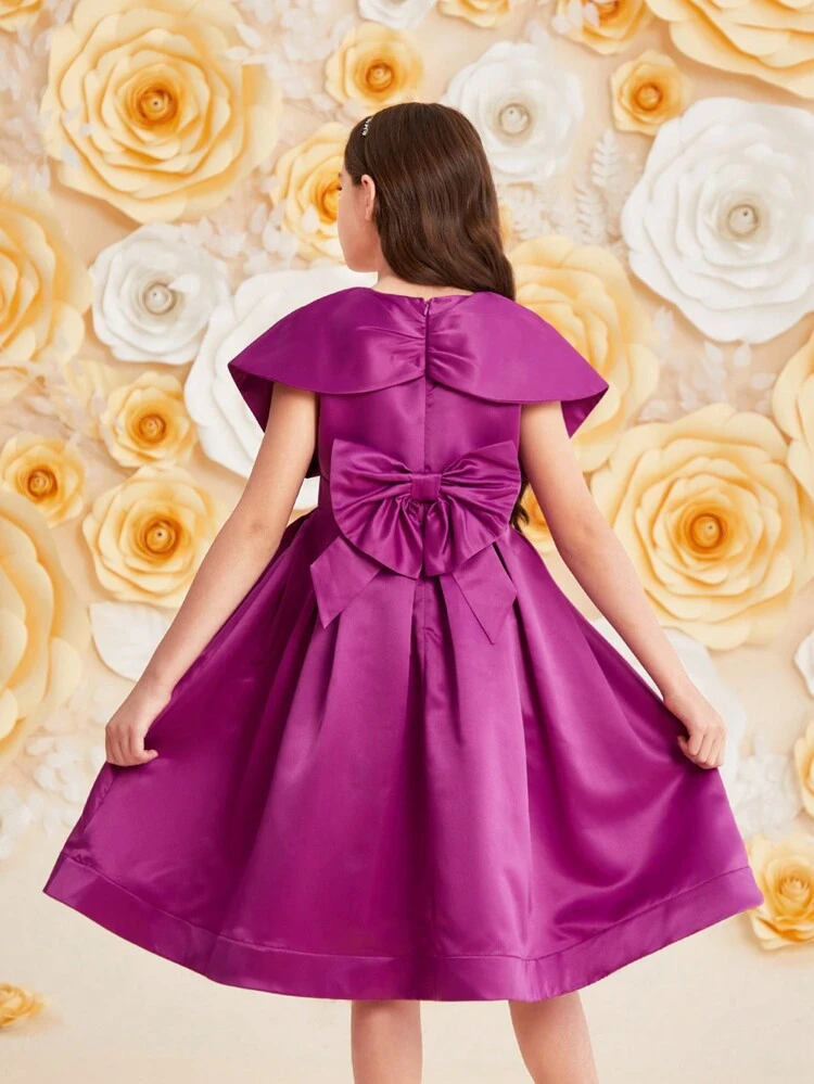Tween Girls' Cute Crystal Chain Decorated Back Bowknot Front Dress
