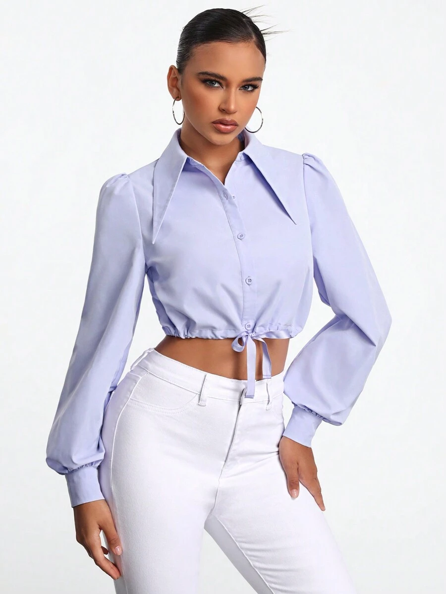 Brittney Do Blusa corta con cordón de color lavanda para mujer - Morado - Ver 1