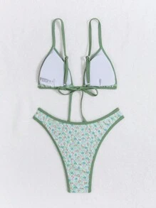SHEIN Swim Summer Ditsy Floral Contrast Binding Bikini Set - Multicolor - View 5