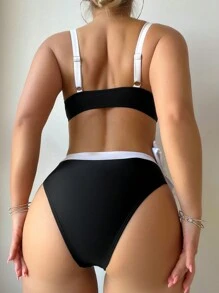 SHEIN Swim Bộ bikini màu khối, Bộ bikini có phần trên và dưới tách biệt, Bộ đồ tắm trang phục đi biển Bãi biển mùa hè - Nhiều màu - Xem 4