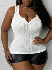 Slaydiva Áo ba lỗ có họa tiết vừa vặn cỡ lớn sành điệu - trắng - Xem 4