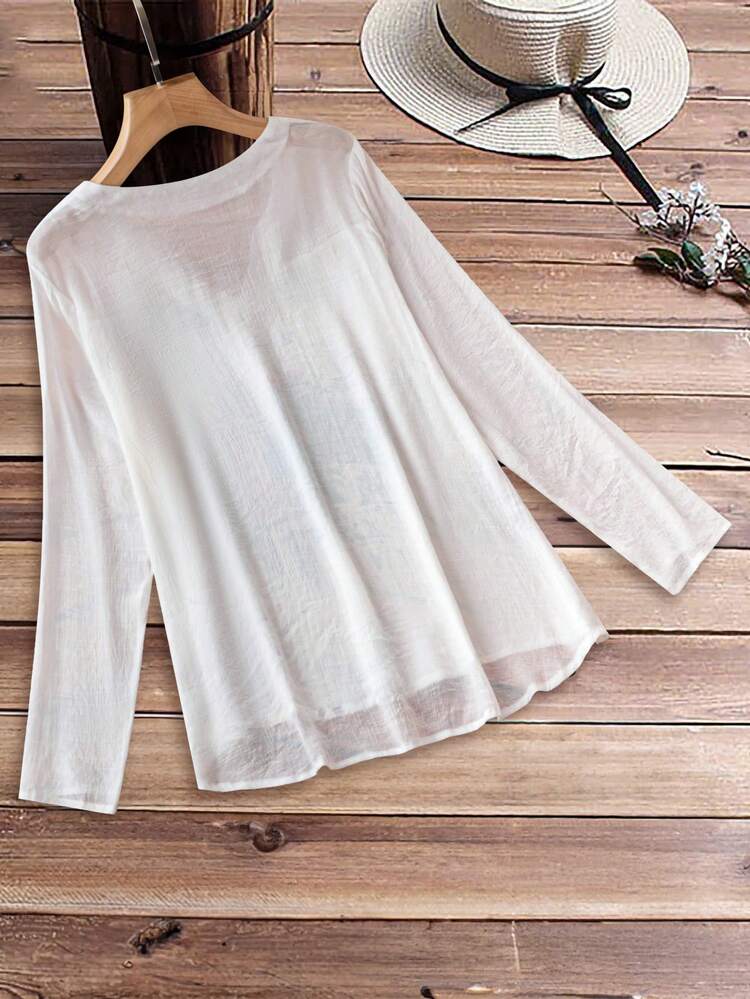 Plus Size Women's Floral Print Notched V-Neck Long Sleeve Shirt