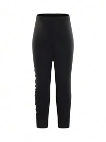 男童字母印花運動褲 - 黑色 - 查看 1