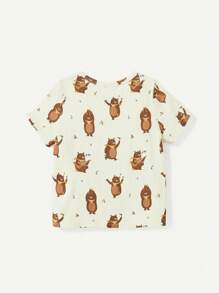 Cozy Pixies Conjunto de 2 piezas para bebé niño con parte superior de manga corta cuello redondo con estampado de oso de dibujos animados y shorts deportivos informales