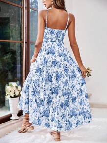 SHEIN VCAY Vestido de tirantes de espagueti para vacaciones con estampado floral en toda la prenda