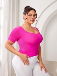 Gameset SHEIN Sport Plus Size Solid Color Ribbed Knitted Sports T-Shirt