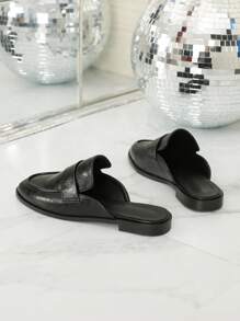 Giày mules mũi nhọn màu vàng dành cho nữ mùa thu/đông, dép lê nửa đế thường và giày lười, giày bệt - màu đen - Xem 5
