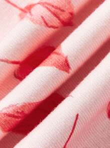 Cozy Pixies Baby Girl Snug Fit Pajama Set With Cartoon Animal Pattern Short Sleeve Top And Casual Shorts Matching Set - Pink - View 4