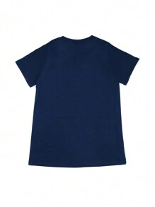 SHEIN EZwear 加大尺碼字母印花短袖圓領中長款連衣裙 - 藏蓝色 - 查看 2