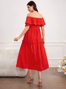 SHEIN Solid Color Maternity Off-Shoulder Dress With Cinching Waist